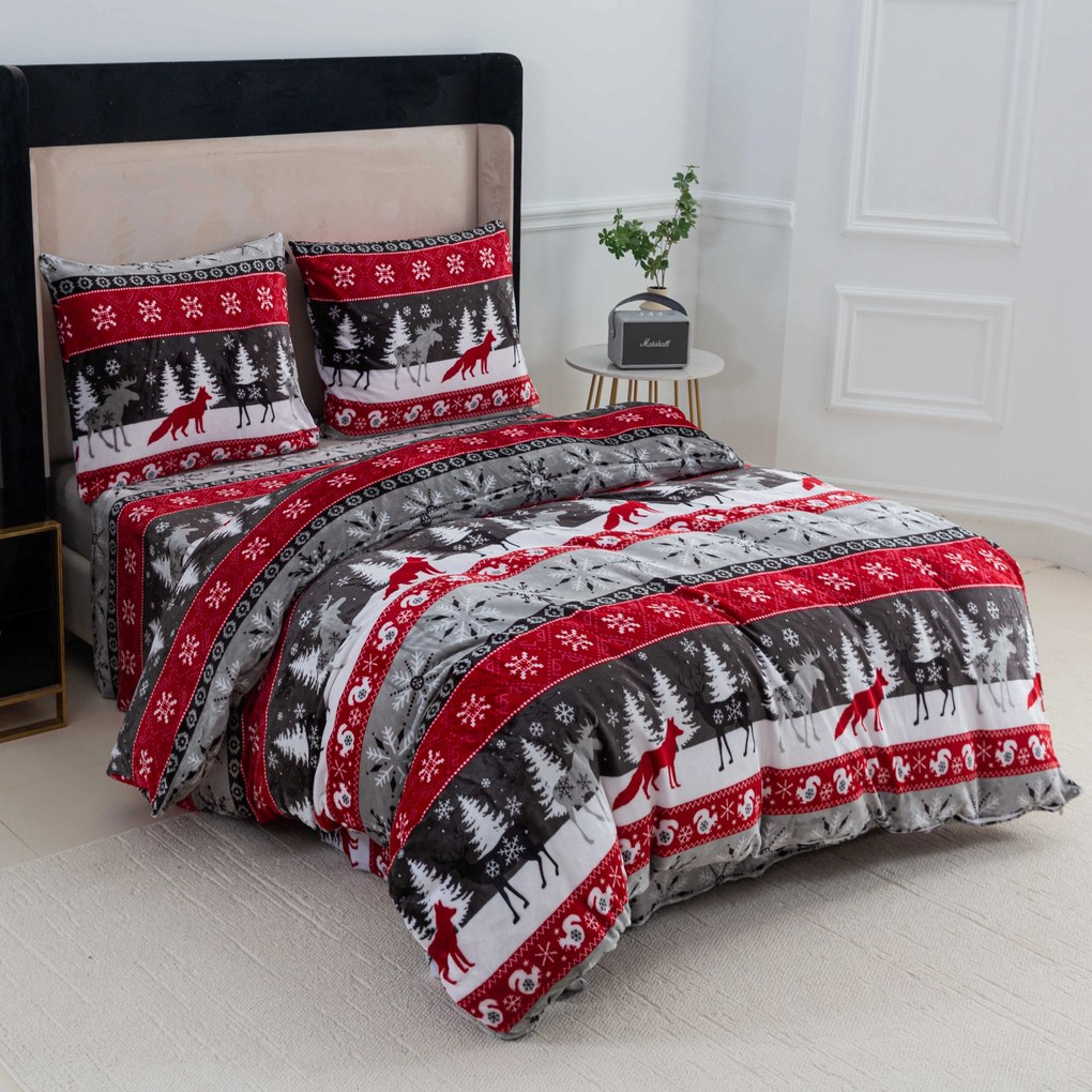 SNOWY FOREST szürke mikroplüss ágyneműhuzat Ágyneműhuzat mérete: 2 db 70 x 90 cm | 200 x 220 cm