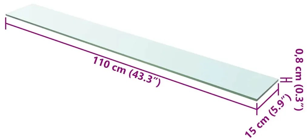 2 db átlátszó üveg paneles polc 110 x 15 cm
