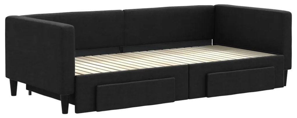fekete kihúzható szövet heverő fiókokkal 90 x 200 cm