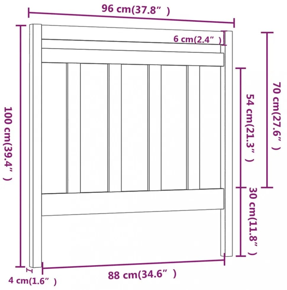 fekete tömör fenyőfa ágy fejtámla 95 x 4 x 100 cm