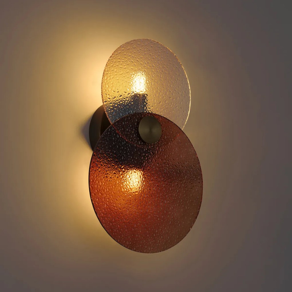Art Deco fali lámpa sötét bronz borostyán üveggel 2-lámpás - Text
