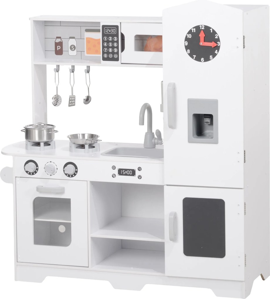AIYAPLAY Játék Konyha Gyerekeknek 3 Éves Kortól - Fa Gyermek Konyha Mini Konyha Tűzhellyel, Mosogatóval, Mikrohullámú Sütővel, Órával, Jégkészítővel é