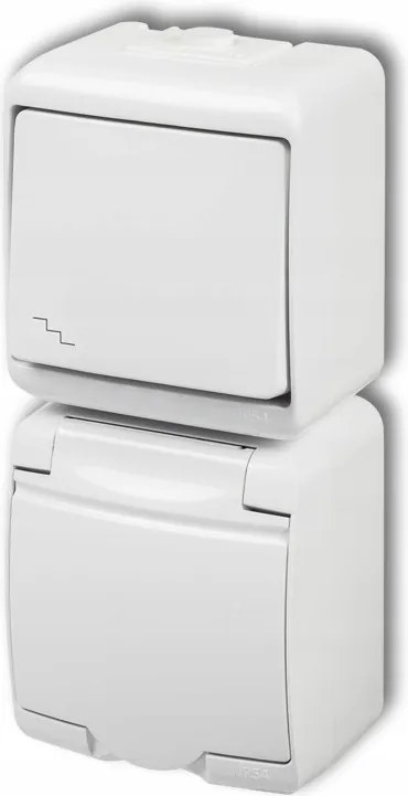 Fehér lépcsőkapcsoló hermetikus aljzattal pincébe Junior Karlik