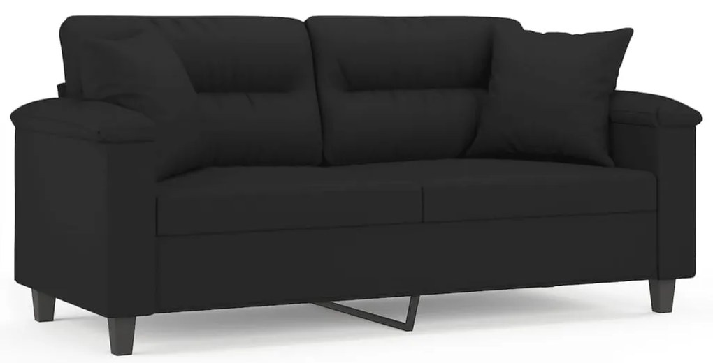2 személyes fekete mikroszálas szövetkanapé párnákkal 140 cm