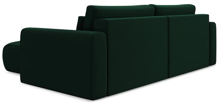 Zöld bársony kinyitható-tárolóhelyes sarokkanapé (jobb oldali-heverő résszel) Kapua – Makamii