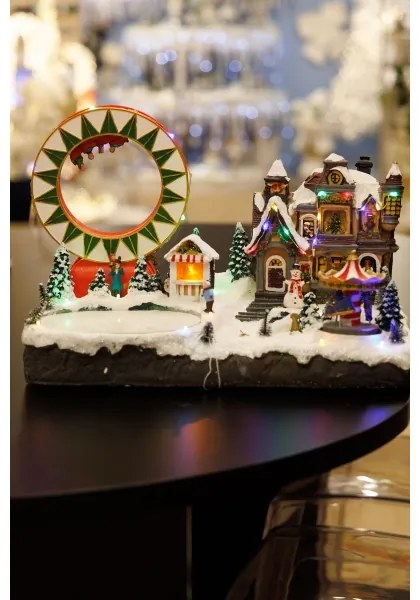 LED RGB Animált karácsonyi dekoráció zenével 30xLED/1,5W/230V havas falu