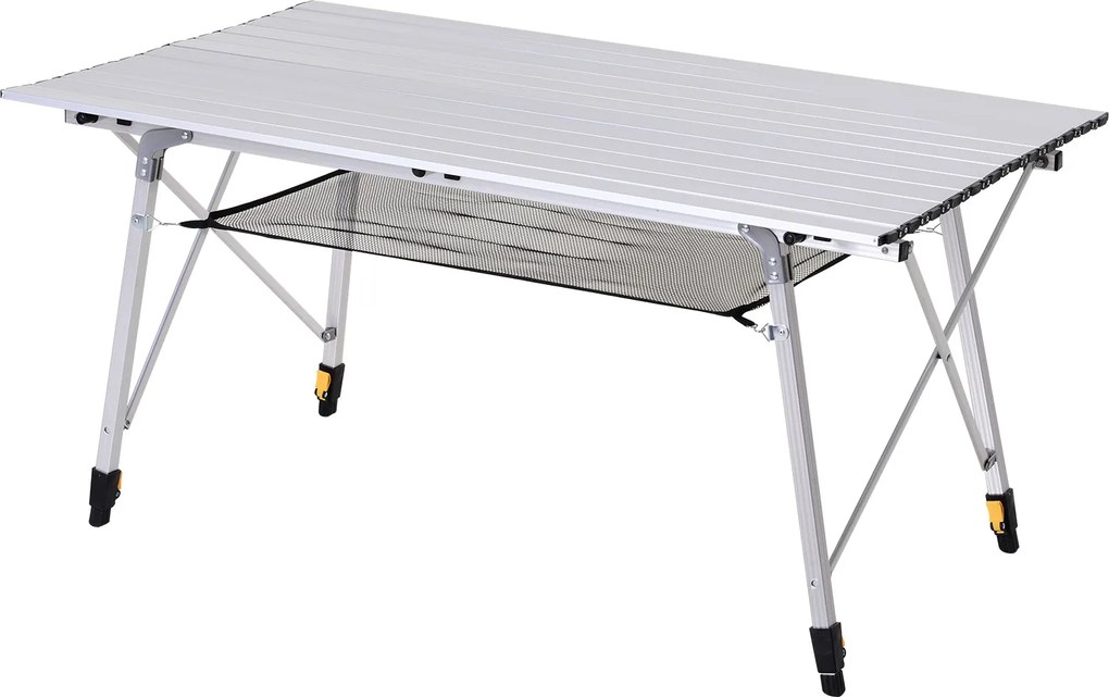 Outsunny Piknik Összecsukható Asztal, Hordozható Kempingasztal Állítható Magassággal, Hordtáskát Tartalmaz, Alumínium, Ezüst, 120 x 69 x 59-78 cm | Ao