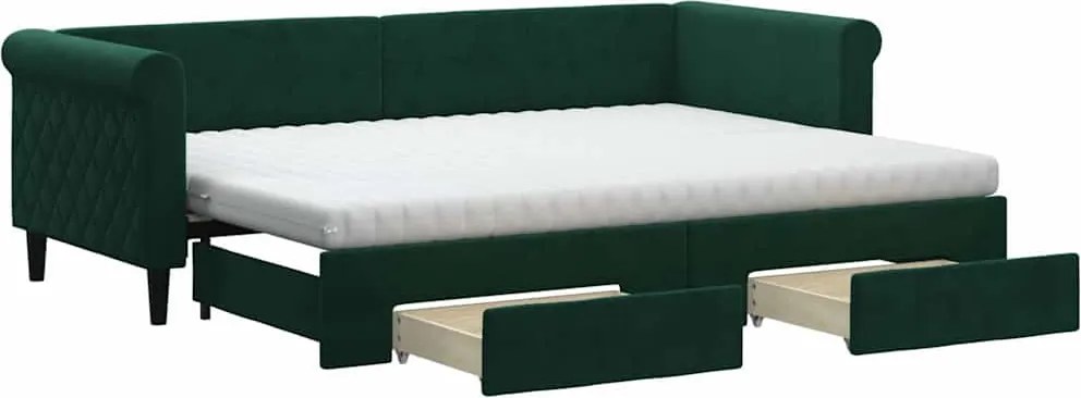 vidaXL sötétzöld kihúzható bársony heverő fiókkal 80 x 200 cm