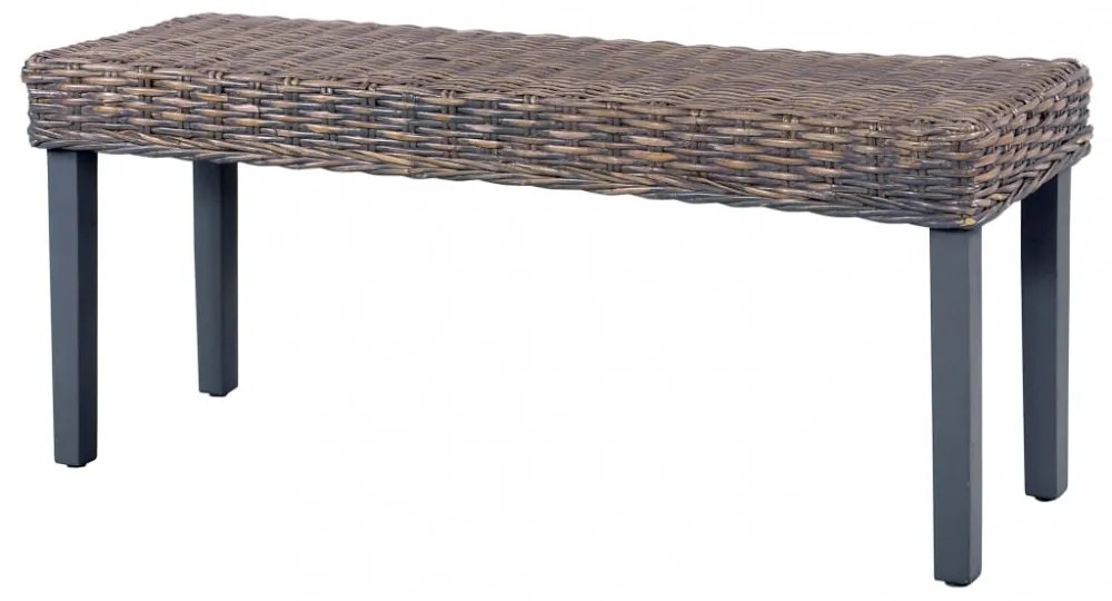 szürke természetes kubu rattan és tömör mahagóni fa pad 110 cm