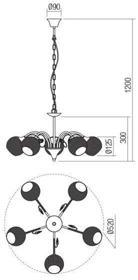 Redo 02-973 - Csillár láncon ASPERA 5xE14/28W/230V fekete