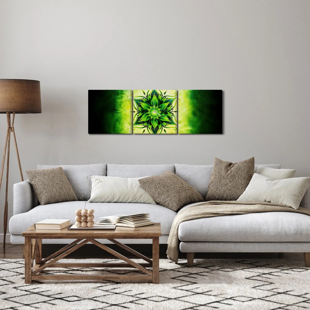Kép - Virág mandala zöld háttérrel (órával) (90x30 cm)