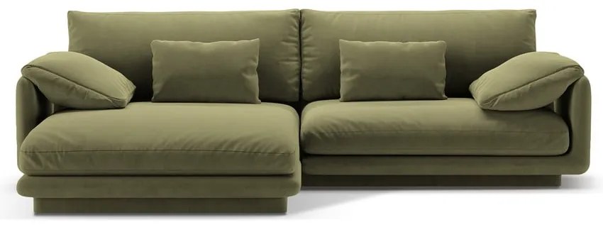 Világoszöld bársony sarokkanapé (bal oldali-heverő résszel) Torino – Micadoni