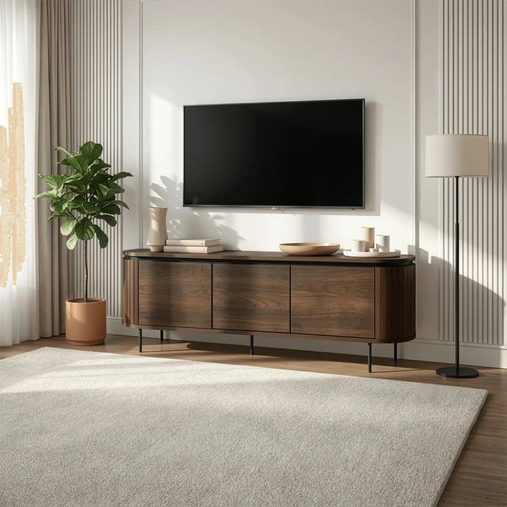 TV-szekrény 160 cm méretben, háromajtós kivitelben, dió színben BECK