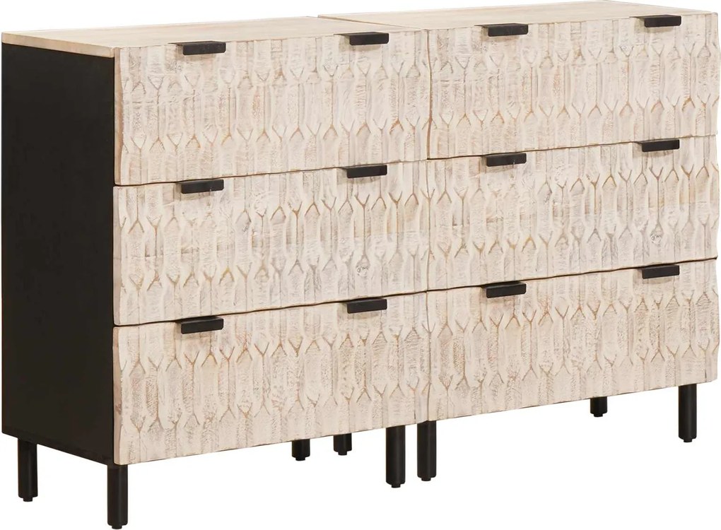 vidaXL Széf 2 pcs Fehér mosott felület 60 x 33 x 75 cm Tömör Mangófát