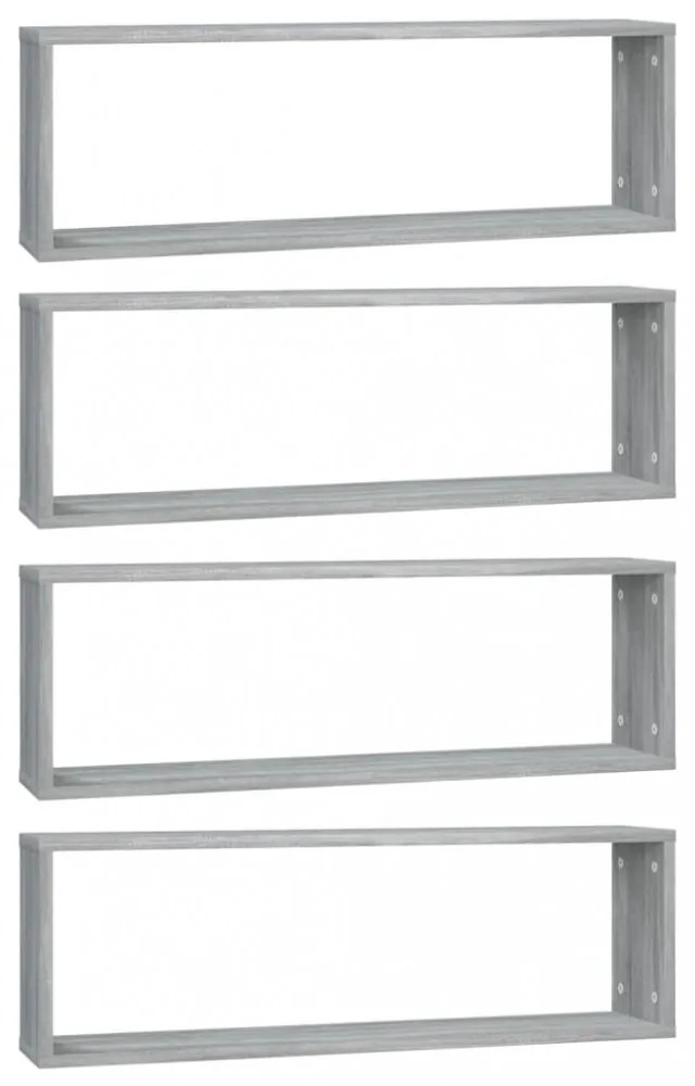 4 db szürke sonoma színű szerelt fa fali kockapolc 80x15x26,5cm
