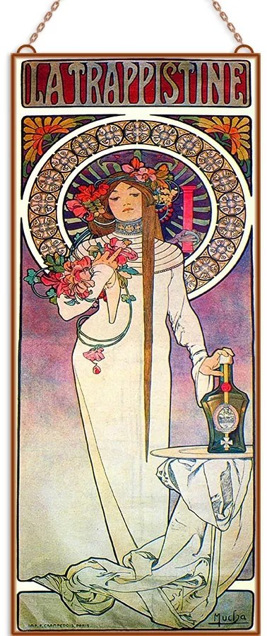 Alphonse Mucha - La Trappistine üvegkép, falikép
