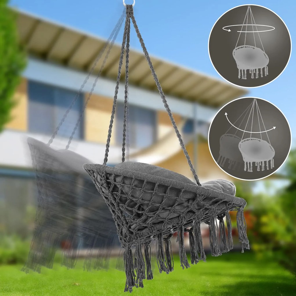 BOHO függőszék párnával, Ø61cm, antracit Jurhan