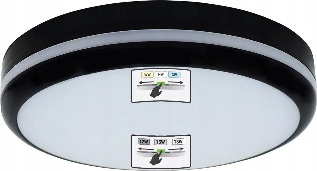 Kültéri Lámpa Kerti Plafon Erkély Terasz Led 12W/15W/18W Cct Fekete