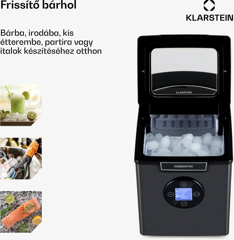 Klarstein Icemeister 2G, jégkocka készítő, 12 kg/24 h, LCD kijelző, rozsdamentes acél
