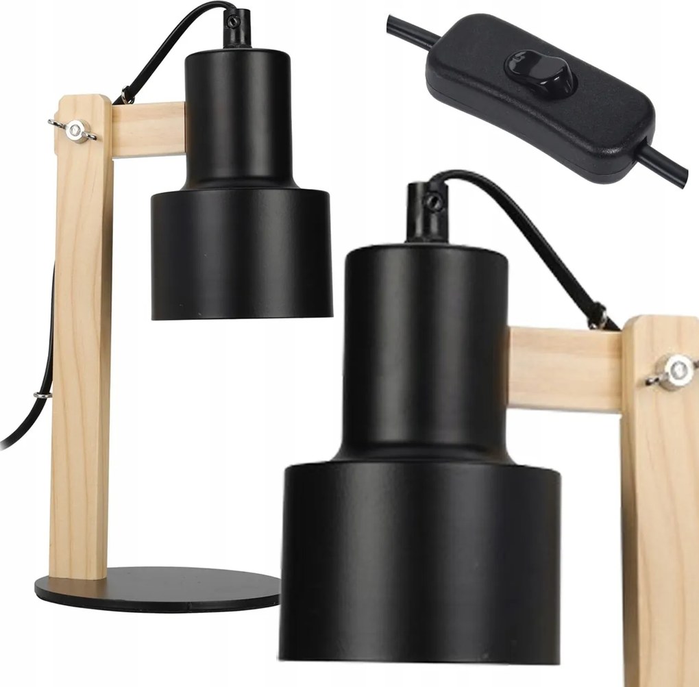 Állítható búrás asztali lámpa, Skandináv stílusú fekete íróasztali lámpa 32cm