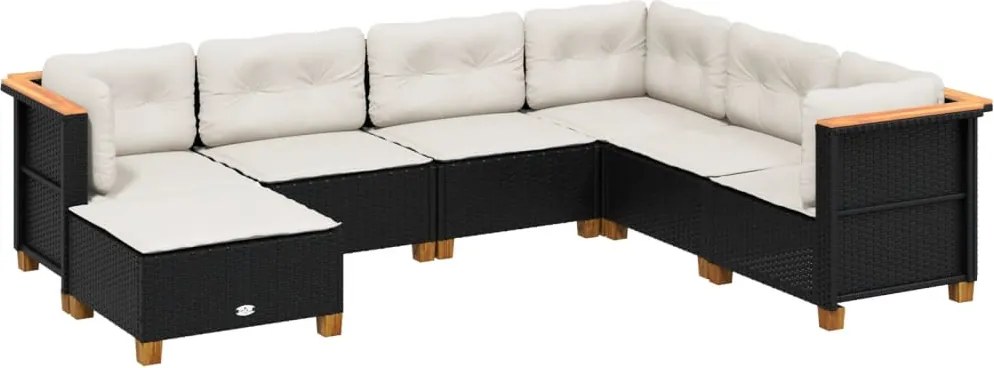 vidaXL 7 részes fekete polyrattan kerti ülőgarnitúra párnával