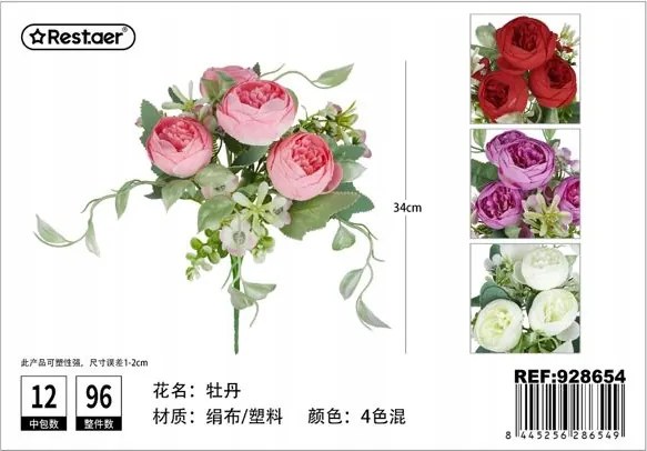 Mesterséges bazsarózsa virágcsokor dekoráció vázához