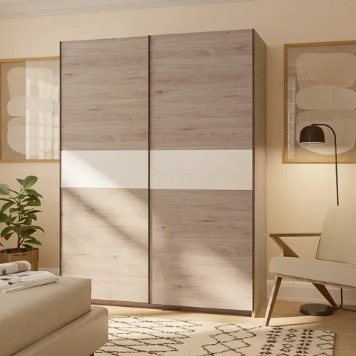 BERNO ruhásszekrény, 150 cm | Jackson hickory tölgy + Fehér