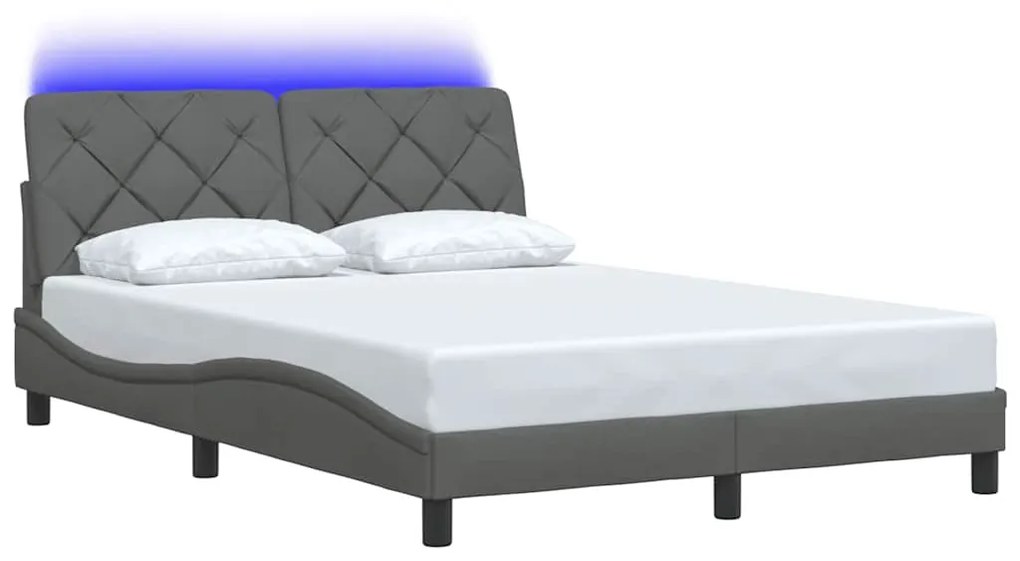 sötétszürke szövet ágykeret LED-es matrac nélkül 140x200 cm