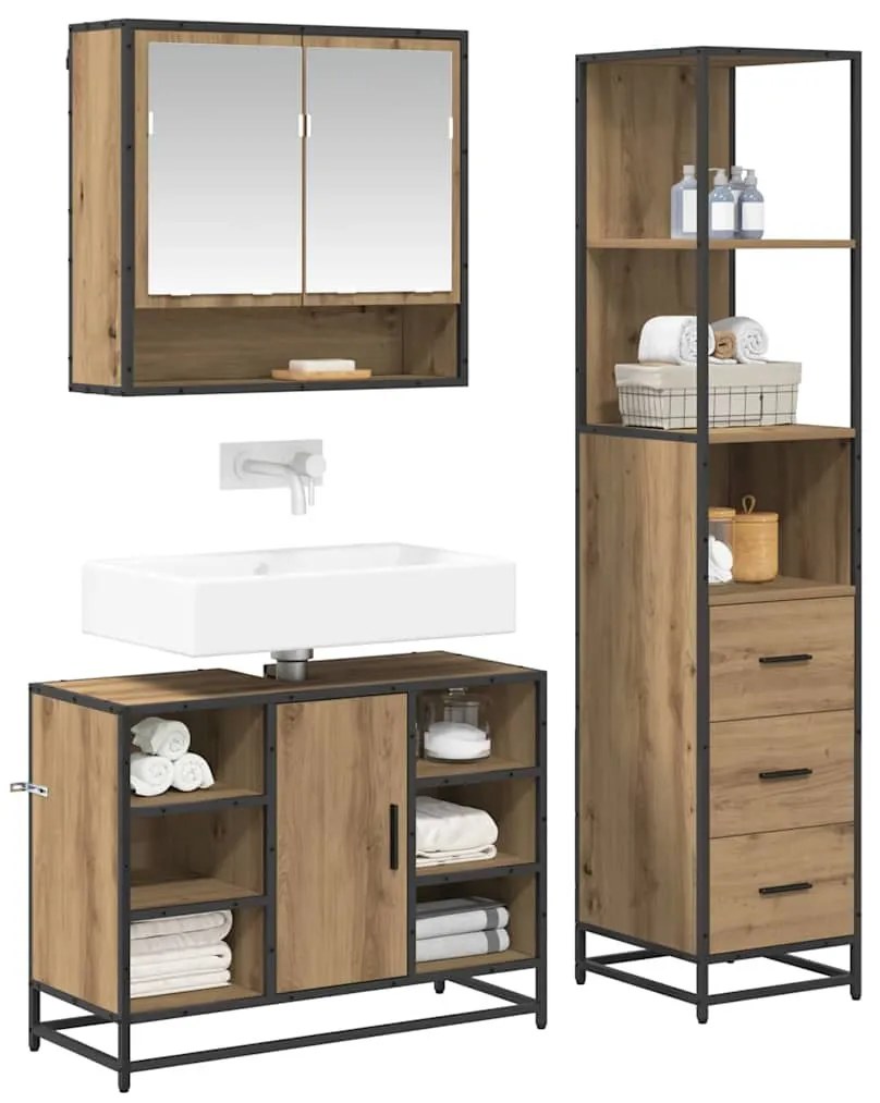 Fürdőszoba bútor szett 3 pcs kézműves tölgy 35 x 37.5 x 166 cm