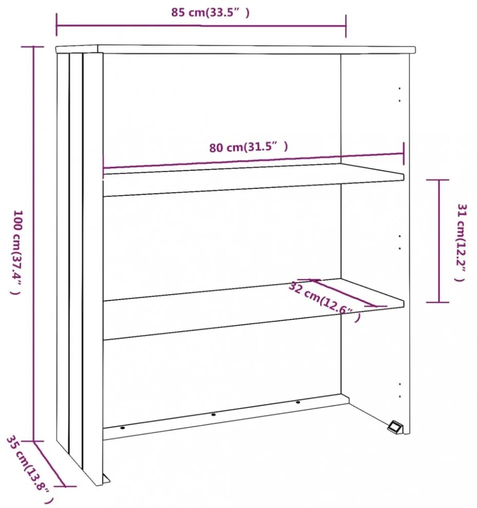 HAMAR mézbarna tömör fenyőfa felső szekrény 85 x 35 x 100 cm