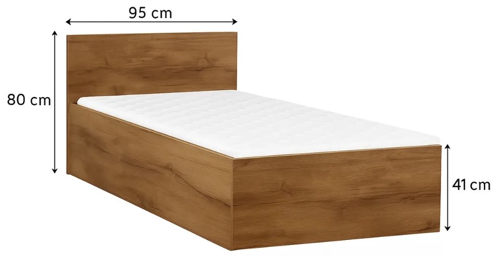 SOFIA ágy 90 x 200 cm, artisan tölgy Ágyrács: Léces ágyrács, Matrac: Coco Maxi 20 cm matrac