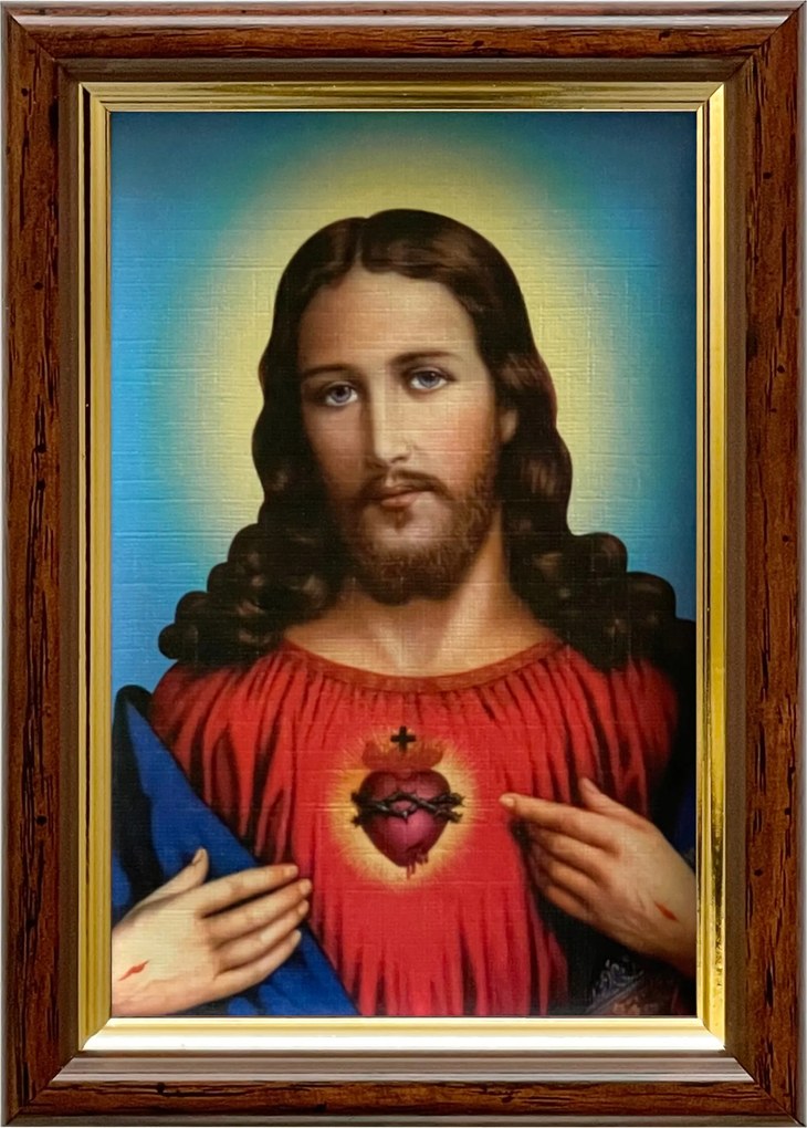 Vászonkép 18x13 Jézus Krisztus Jézus Szíve Barna Arany Fa Keret
