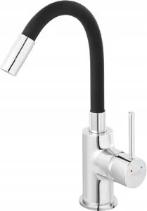 Ferro Álló Mosdócsaptelep Fekete Flexibilis Fiesta Kifolyócső, Króm