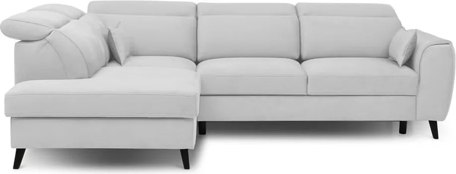 Fehér bársony kinyitható-tárolóhelyes sarokkanapé (bal oldali-L alakú) Noble – ELTAP