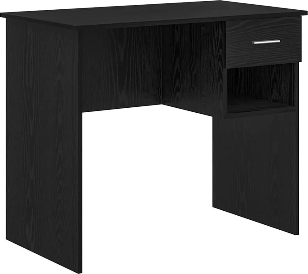 vidaXL Asztal fiókkal polcokkal Fekete tölgy 90 x 49 x 75 cm Faanyag