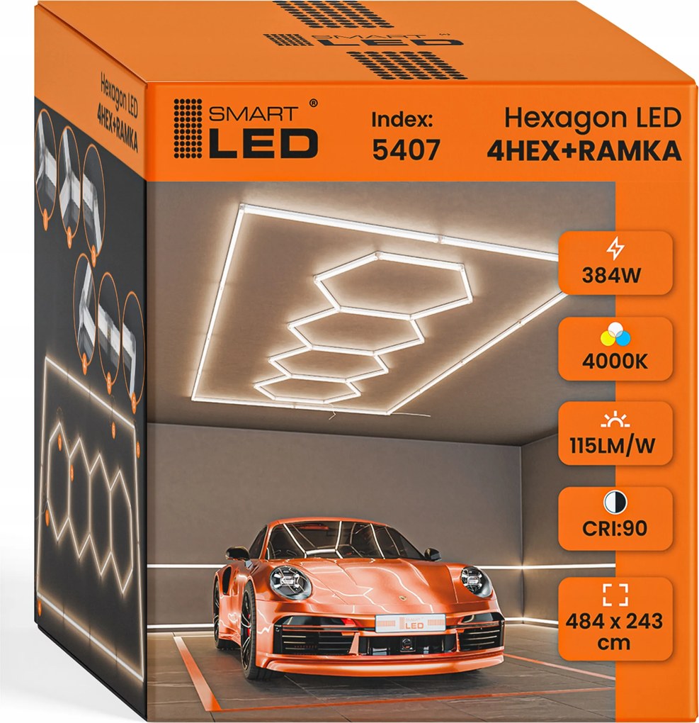 Led lámpa Hexagon Mennyezeti Panel Világítás Garázs Műhely 484 x 243 cm