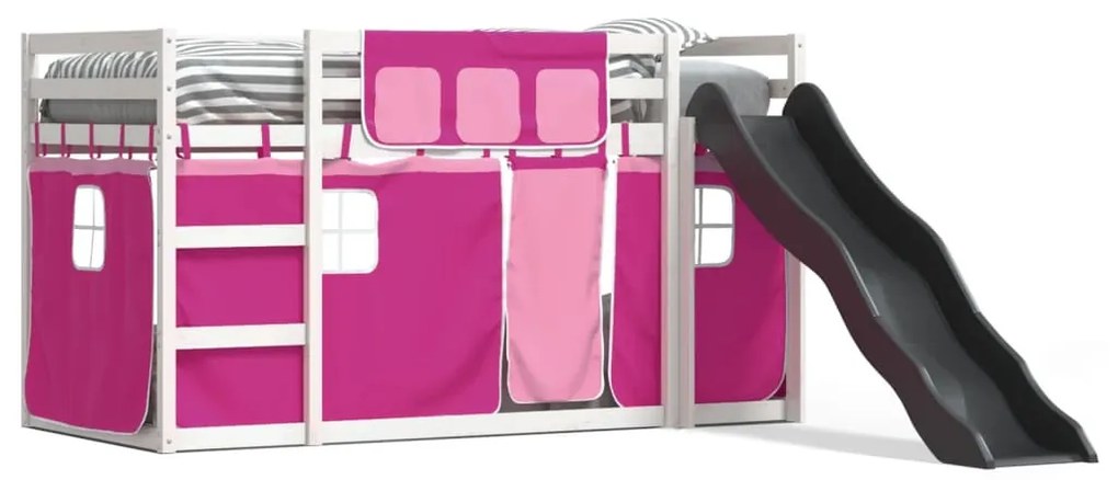 rózsaszín emeletes ágy csúszdával és függönnyel 80 x 200 cm