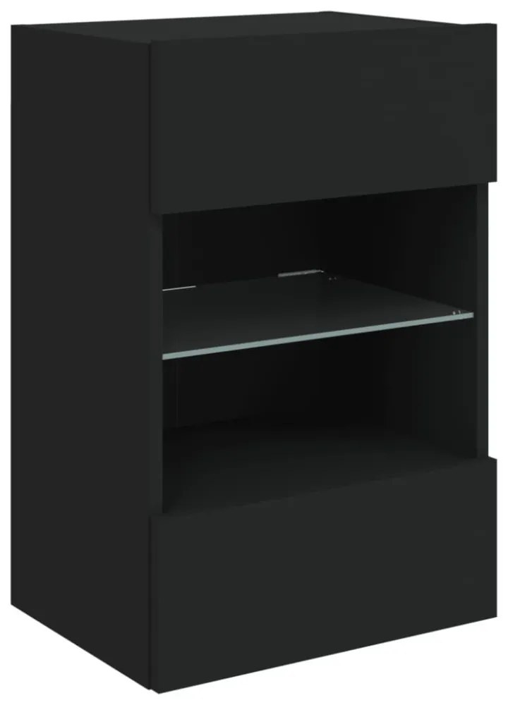 fekete fali TV-szekrény LED-világítással 40x30x60,5 cm