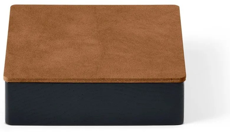 Fekete-natúr színű fedeles-dekoratív fa-öko bőr tárolódoboz 11x11x3,5 cm Square Nupo – LIND DNA