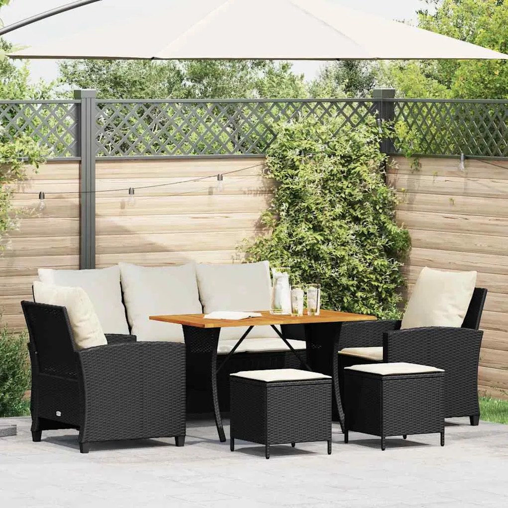 6 részes fekete polyrattan kerti ülőgarnitúra párnákkal