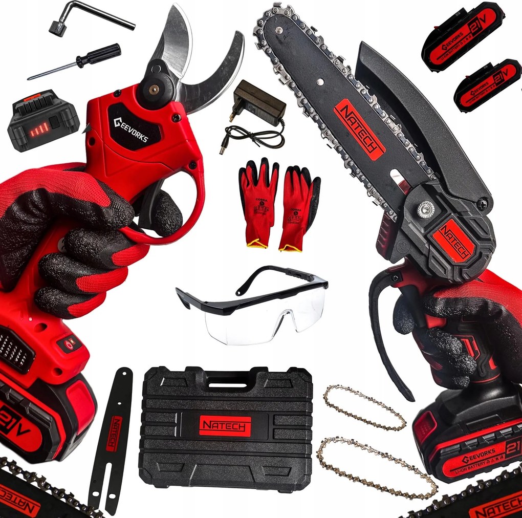 Akkumulátoros Fűrész 6" Metszőolló Koffer 2X21V Szerszámkészlet Erős 1000W