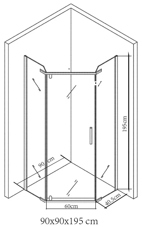 Celtic 90x90 cm ötszögletű zuhanykabin tálca nélkül fekete