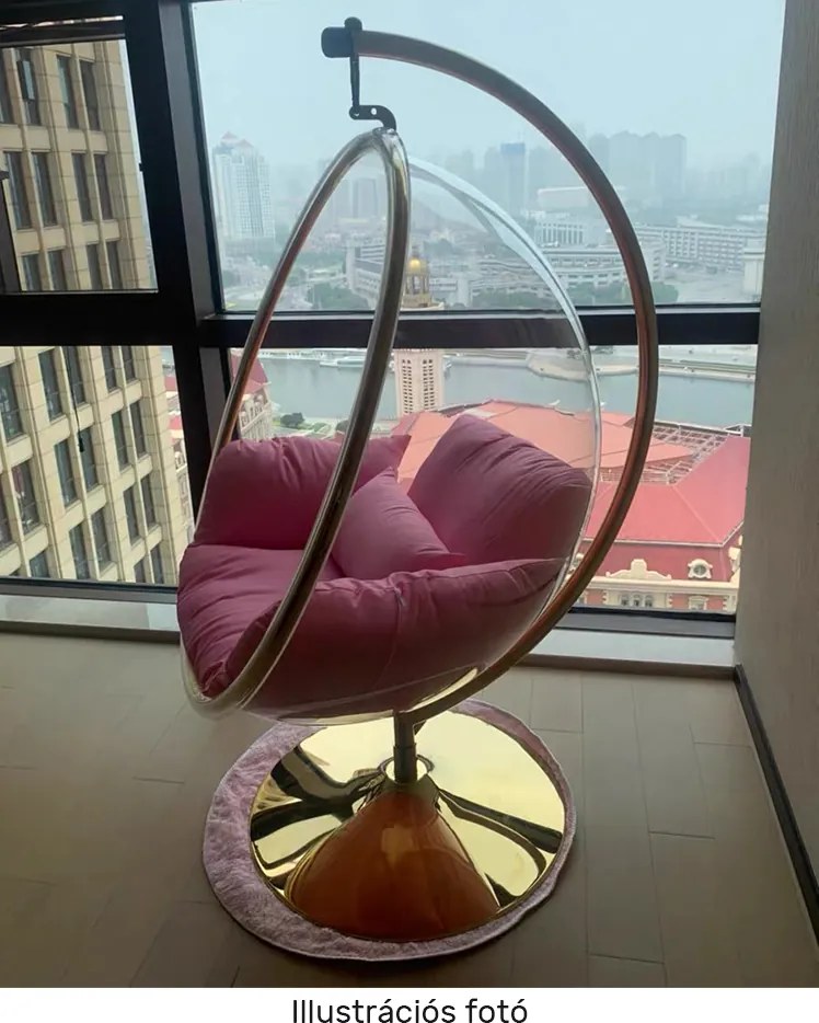 Függő fotel állvánnyal, átlátszó/ezüst/szürke, BUBBLE NEW TYP 3