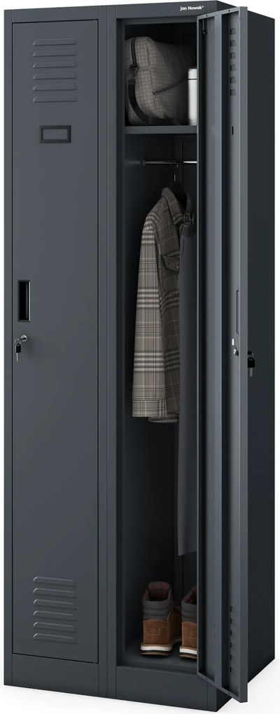 Fém kétrekeszes munkavállalói szekrény antracit: KACPER II, 600 x 1800 x 500 mm