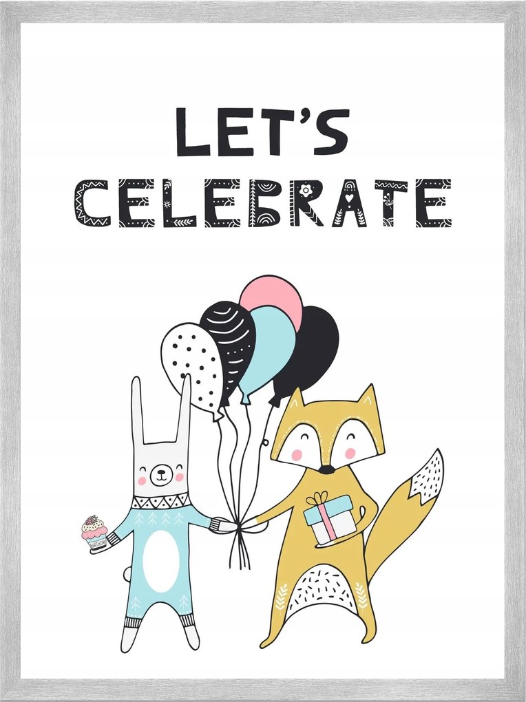 Születésnapi poszter gyerekeknek Let's celebrate 50X70 cm ezüst keret
