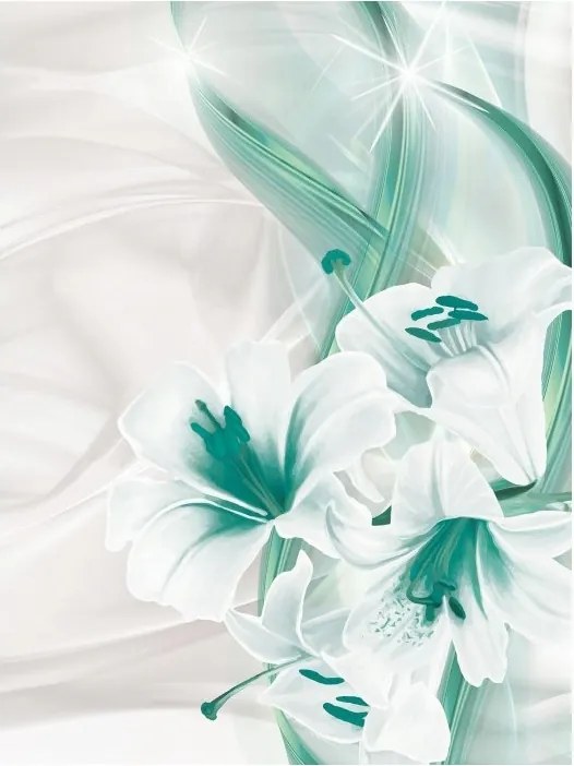 Fotótapéta Liliomok és virágok Absztrakt Fehér és türkiz vinil 184x254 +ragasztó