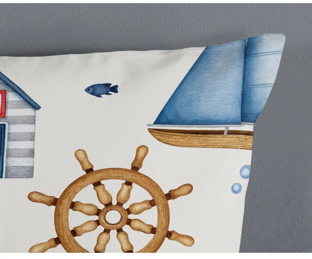 Kék-krémszínű pamut gyerek ágyneműhuzat babaágyhoz 100x135 cm Ahoy – Good Morning