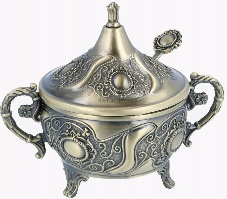 Cukortartó kanállal arany régi arany sárgaréz fém plattír