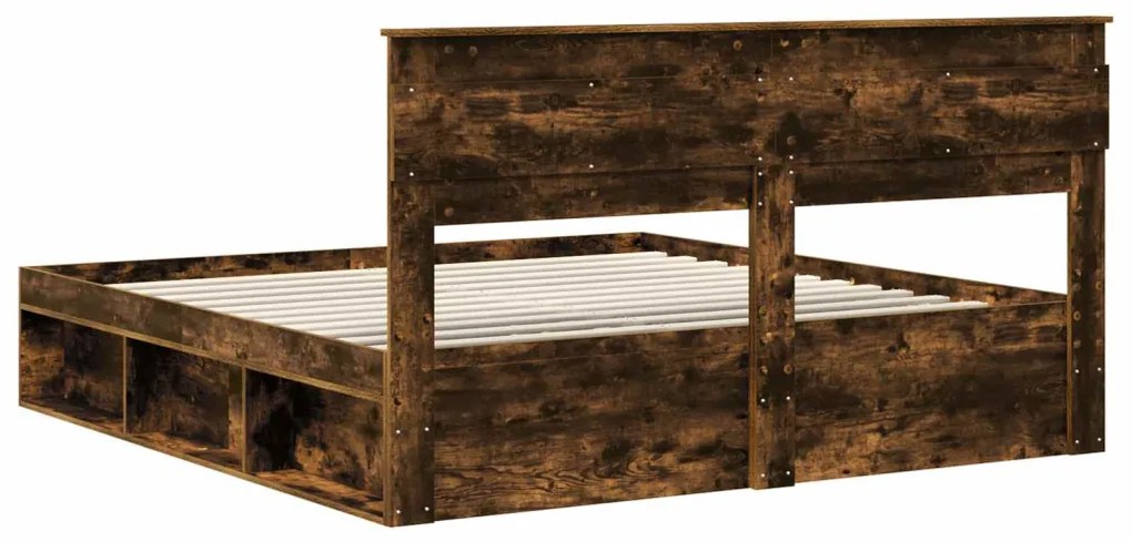 vidaXL Ágykeret fejtámlával Füstölt tölgy 200 x 200 cm Tömör fenyőfa