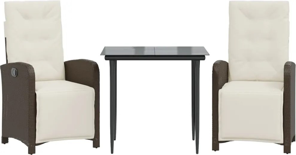 vidaXL 3 részes barna polyrattan bisztrógarnitúra párnákkal